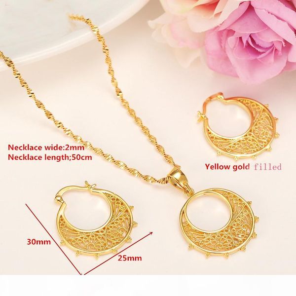 

small size ethiopian set jewelry pendant necklace earrings kids 14k real yellow solid gold fine eritrea habesha girl africa sets, Silver