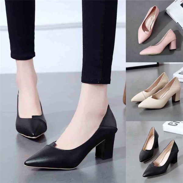 

2020 ladies shoes women'sfashion ladies thick with high heel pointed shoes single business dress style for ladies89, Black