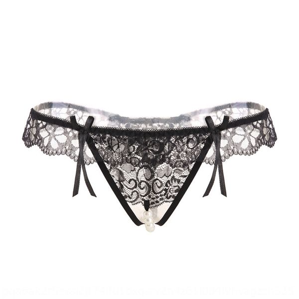 

rptxx underwear women's lace temptation low waisted pearl massage open crotch t-back underpants underwear underpants cutout t-shape, Black;white
