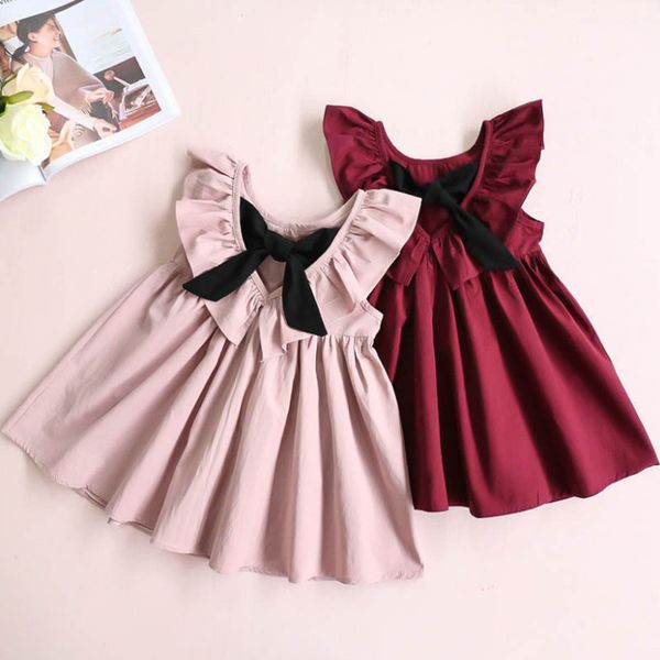 

new girls princess dress girls pleated halter dress 2020 fashion solid color a-line dress child ruffle and bow dresses preppy style cloth, Red;yellow