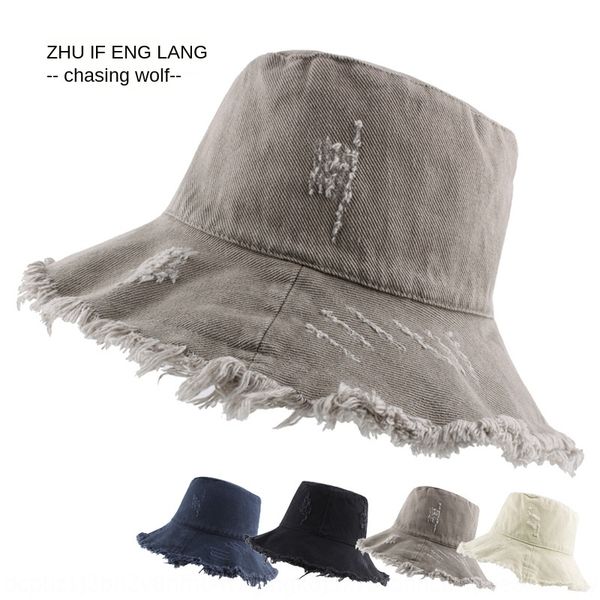 

jaggl japanese and korean pure cotton woolen monochrome dome fisherman female summer sun-proof basin bucket bucket hat edging hole foldable, Blue;gray