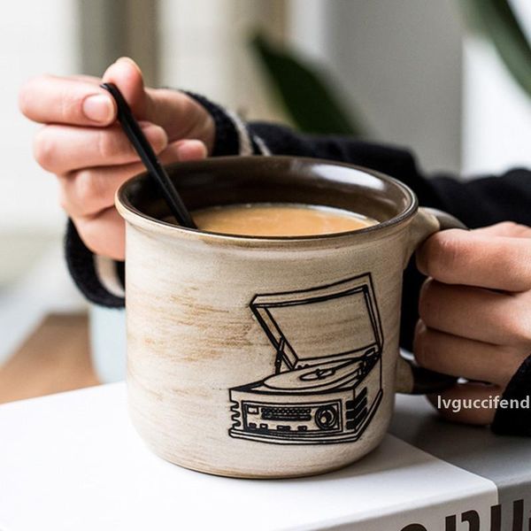 

retro creative ceramic girl office coffee mugs 420ml kids hand painted milk cup tumbler travel water cup for tea birthday gift t200506