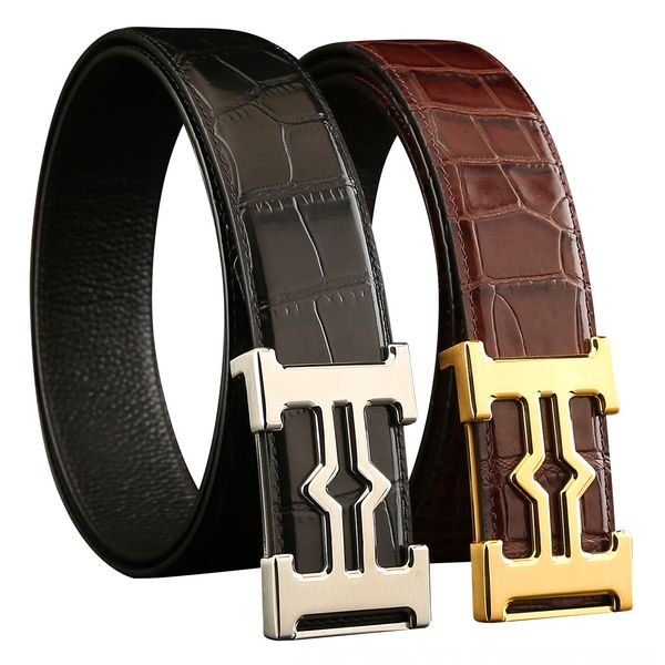 

3.8cm stainless steel smooth buckle men's layer leather leather belt belt belt, Black;brown