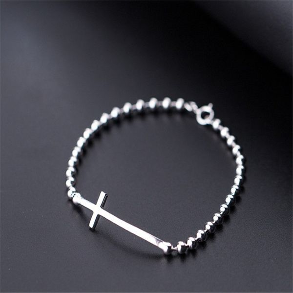 

authentic 925 sterling silver bead chain bracelet & bangles sideway cross charm bracelet for women pulseira valentine's day gifts