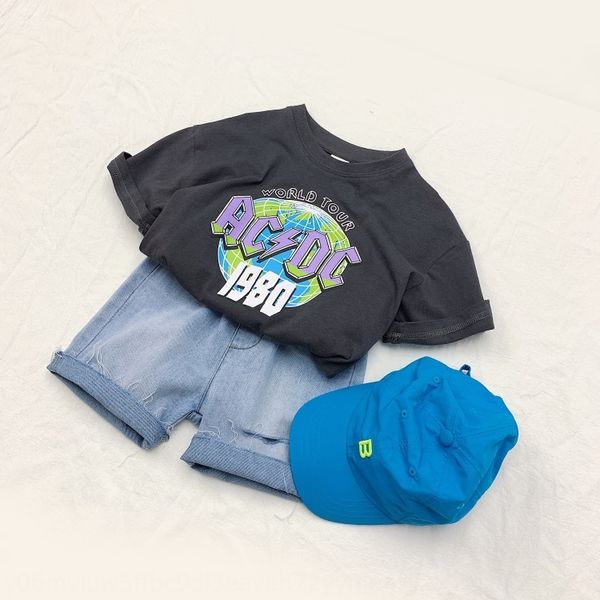 

cheerio kids children's summer korean boys and girls do old t-shirt clothing clothing wash t-shirt, Blue