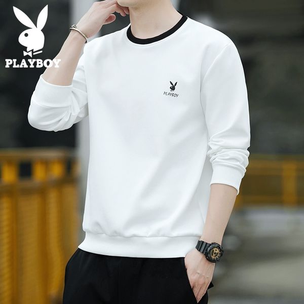 

playboy men's t- clothingunderpants clothing t-shirt long sleeve trendy korean style sweater men's base shirt trendy clothes autum, Black