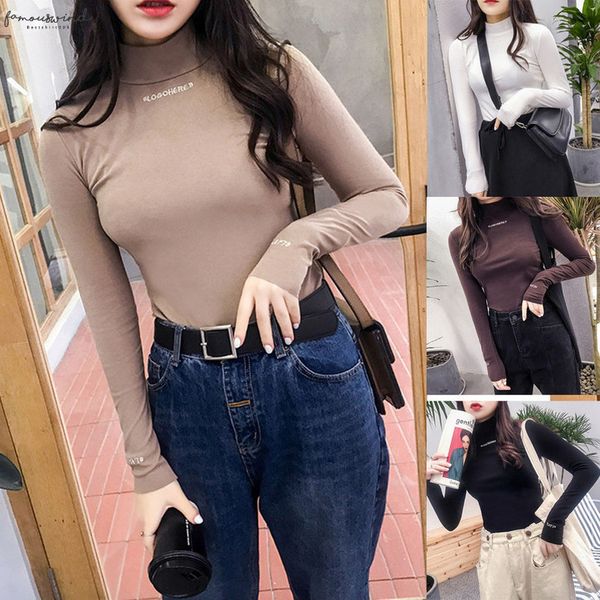 

autumn winter women blouse 2020 casual womens shirt long sleeve letter pullover turtleneck velvet basic blusas mujer, White