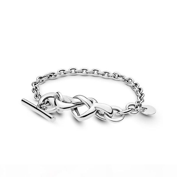 

2019 new arrival 925 sterling silver hand chain bracelets original box for pandora knotted heart bracelet women luxury designer bracelet, Golden;silver