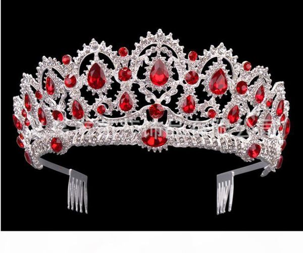 

red queen crown crystal bridal tiaras bride crown baroque headband wedding accessories diadem hair jewelry ornament s918, Slivery;golden