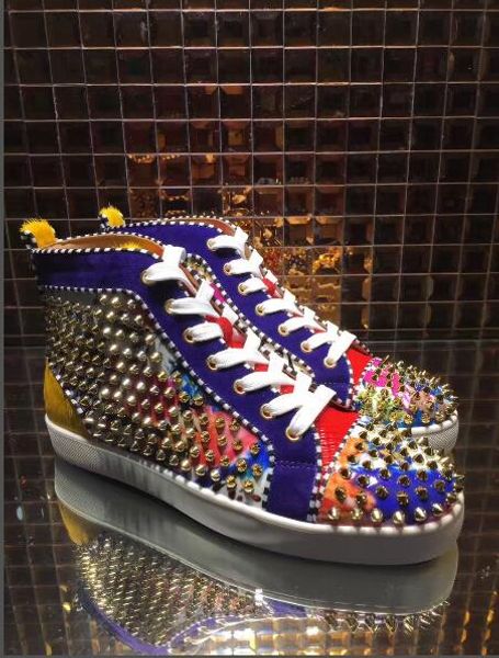 

real picture red bottom sneakers men luxury red yellow spikes fashion casual mens womens shoes 2018 designer leisure trainers footwear cs09, Black