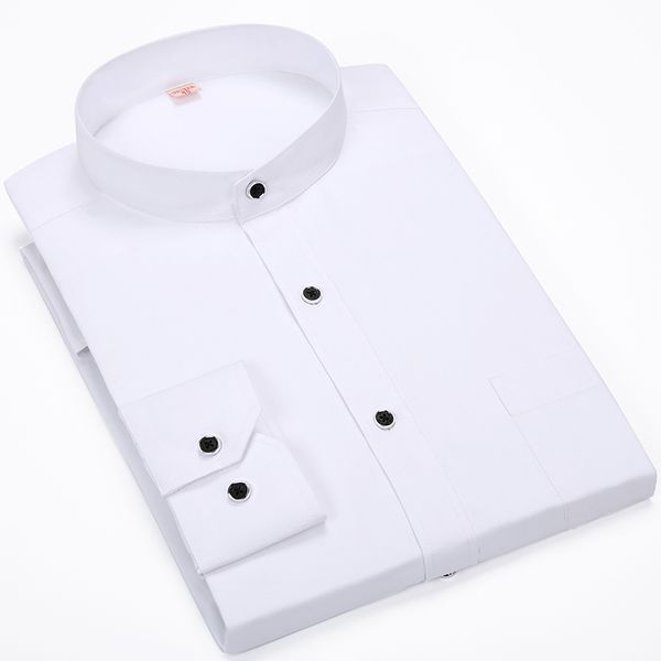 

men's dress shirts long sleeve stand collar regular fit elegant formal solid color social business white black red shirt