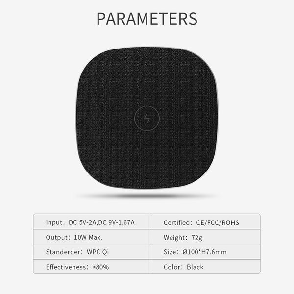 

10вт беспроводной зарядное устройство qi кожа подушка для iphone 11 pro xs max xr 8x8 для samsung s10 s9 s8 примечание 10 9