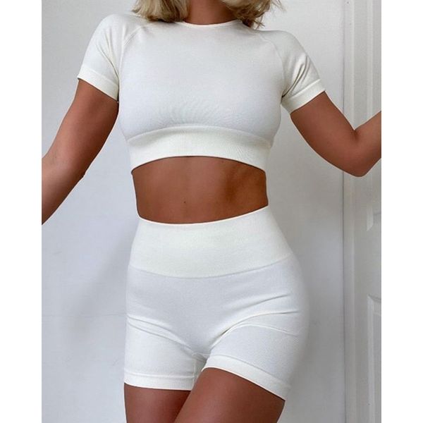 

yoga skinny sport suit summer women sport and yoga shorts two piece set outfits femme fitness clothing white s, White;red