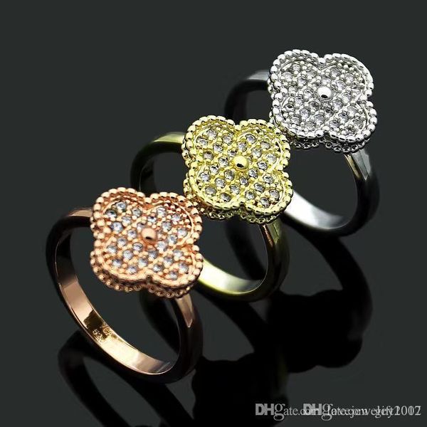 

luxury designer jewelry women rings four leaf clover diamond ring titanium steel silver rose gold 18k gold engagement rings for women