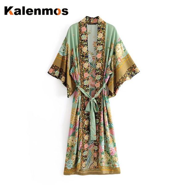 

autumn kimono cardigan women batwing sleeve loose streetwear coat cotton print kalenmos moroccan jacket harajuku trench coat, Tan;black