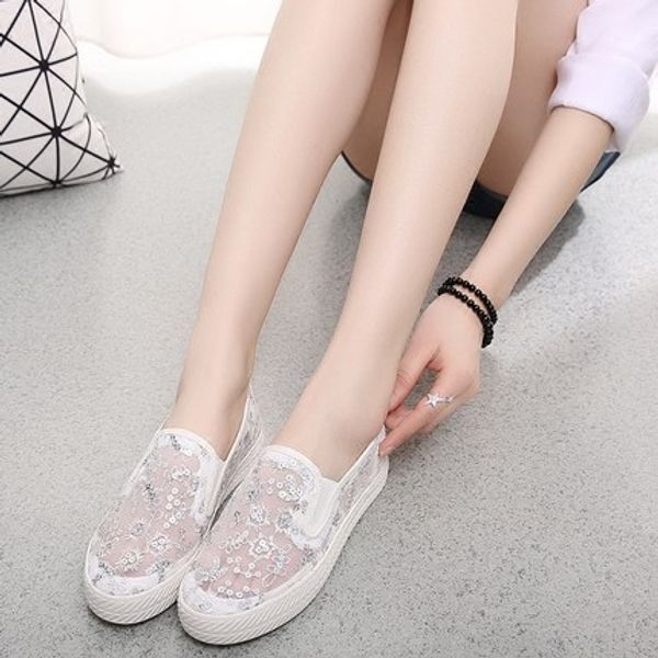 

net shoes female summer 2020 new flat bottom breathable casual shoes hollow lace mesh yarn female students wild one pedal, Black