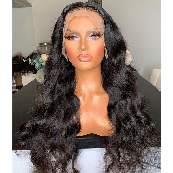 

wigirl body wave 360 front wigs 26 28 30 inch pre plucked with baby hair brazilian human hair lace frontal wigs, Black