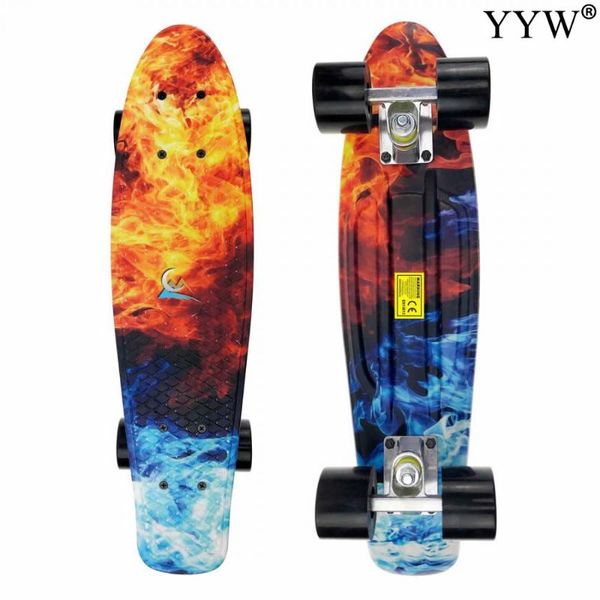 

22" skate board mini cruiser skateboard plastic galaxy starry sky fire longboard retro banana fishboard street outdoor sport