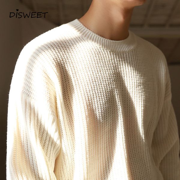 

solid round neck loose sweater men korean slim thermal knit sweater men 2020, White;black