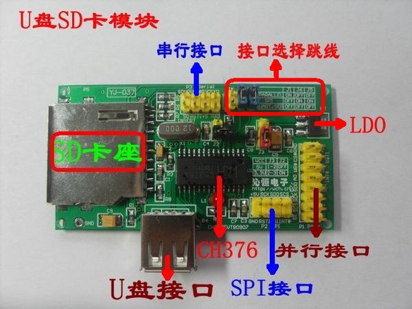 

u disk sd card read and write module, ch376 parallel port, spi, uart interface schematic diagram and routines