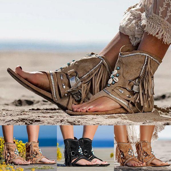 

summer sandal female flip tassel zipper casual woman sandals clip toe flat women platform pu leather gladiator shoes, Black