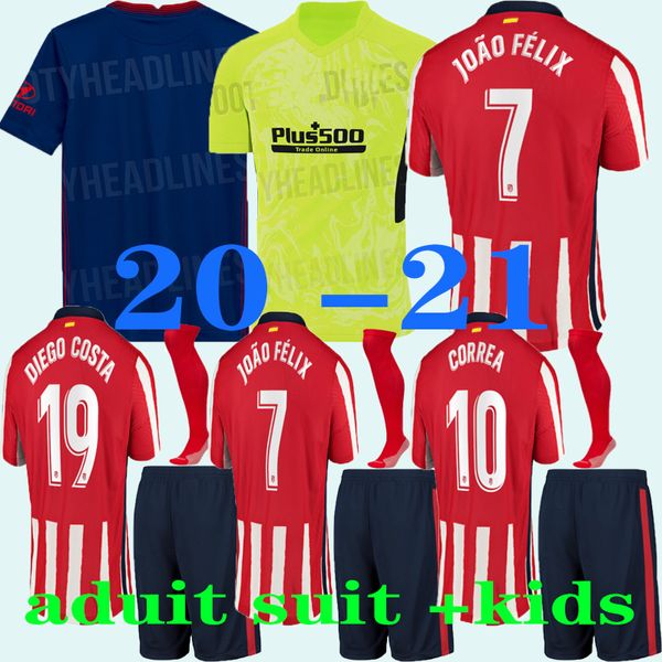 

2020 2021 joao felix atletico madrid soccer jersey 20 21 kids camiseta de fÃºtbol m.llorente morata saul koke diego costa football shirts, Black;yellow