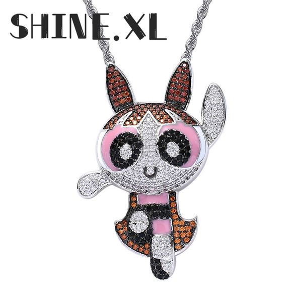 

18k gold plated cartoon police necklace pendant iced out cubic zircon powerpuff girls necklace for women men, Silver