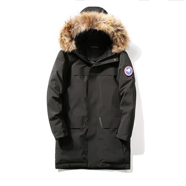 

factory direct autumn and winter mens hooded thick white duck down long down jacket large casual down jacket men, Black