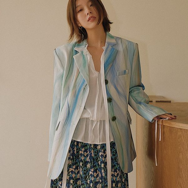 

ewq] 2020 autumn sweet long sleeve women jacket loose casual suits outwear abstract oil painting vintage coats casual blazer, White;black