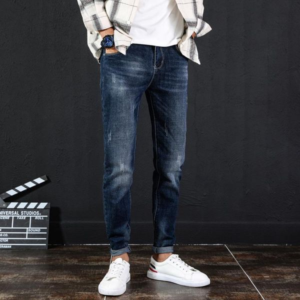 

men's jeans ripped straight denim pants trousers, Blue