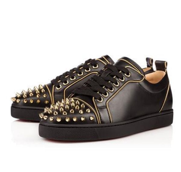 

low-men,women designer sneakers famous red bottom shoes luxury casual spikes leisure trainer footwear perfect wedding dress shoes, Black