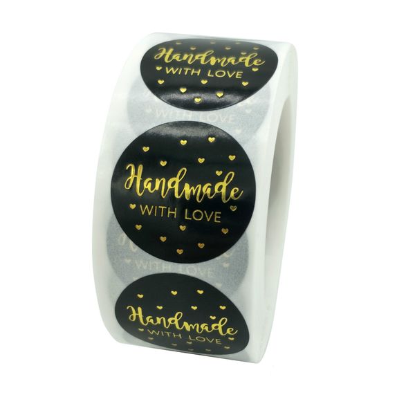 

black gold stamp handmade with love stickers seal label tag chrome paper bronzing circle roll sticker wedding decor business bakery