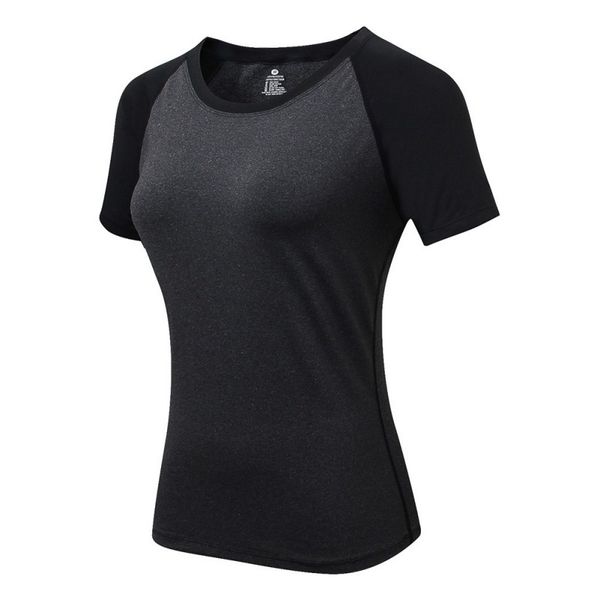 

ladies yoga skinny short sleeve fitness running sports training quick dry elastic color matching round neck t-shirt new, Black;blue