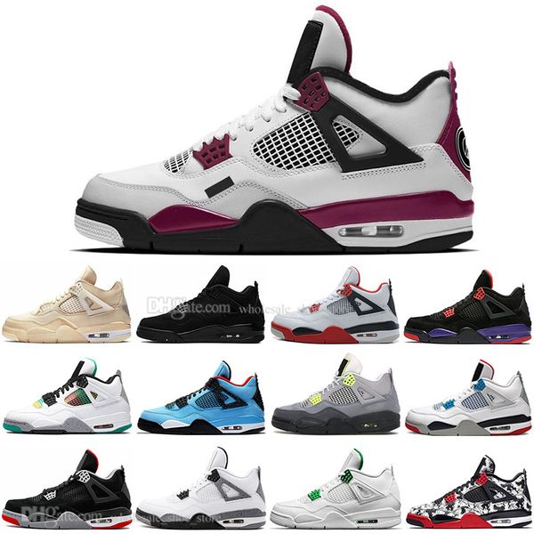 

2020 sail 4 4s black cat white cement what the fire red mens basketball shoes cactus jack tattoo wings men women sports sneakers