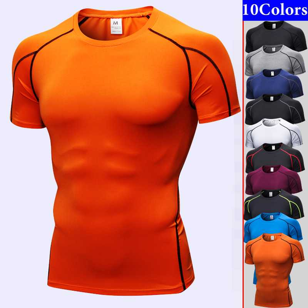 

new men compression shirts fitness tight shirts fashion tees breathable workout shirt cool under baselayer sport shirt workout s, Black;blue