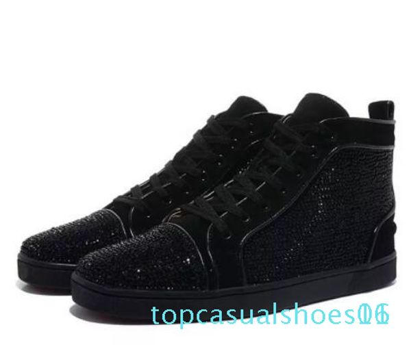 

special offer suede & black rhinestone strass red bottom shoes men women's flat red sole shoes high-sneaker lace-up casual shoes 47 tr0
