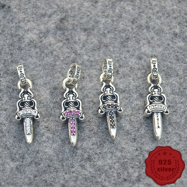 

100% s925 sterling silver pendant plated 24k gold zircon couple inlaid punk style simple wild cross holy sword shape to send a gift of lover