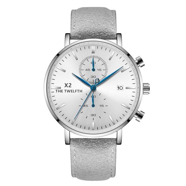 

waterproof watch new grey strap mens watches new vintage fashion watch men calendar military montre homme with box, Slivery;brown