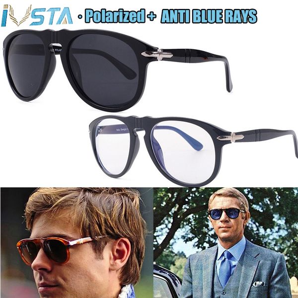

ivsta luxury classic vintage pilot steve style polarized sunglasses 007 men driving brand design sun anti blue light glasses, White;black