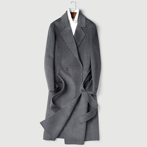 

real 100% wool coat 2020 autumn winter jacket men double-side woolen coats long overcoat abrigo p-s8253z zl968, Black