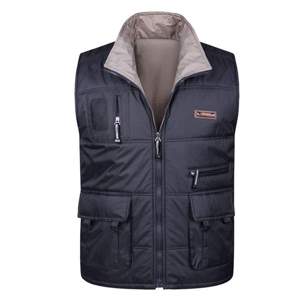 

winter thick warm cotton vest for men spring autumn male casual multi pocket pgrapher sleeveless baggy jacket mens waistcoat, Black;white