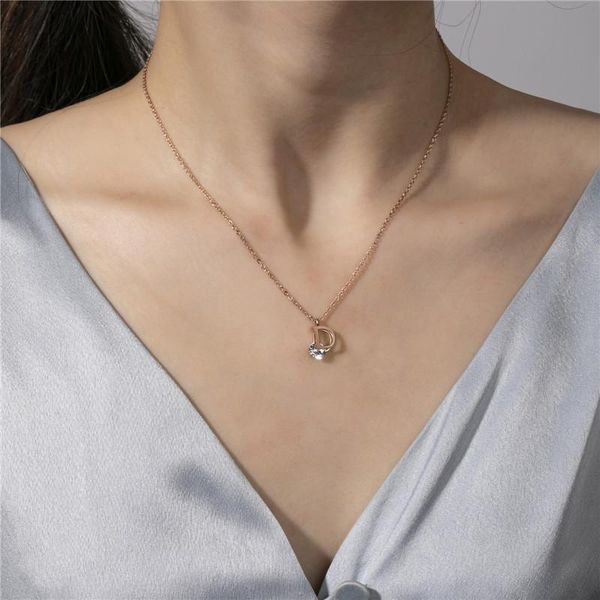 

2020 моделей взрыва дикой личность украшение простой d-образный циркон розового золота титан стал ожерельем, Silver