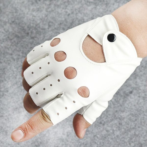 

women' half-finger leather street half-finger thin pu performance women' dance and gloves dance real leather gloves, Blue;gray