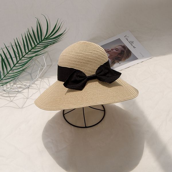 

wind along bowknot basin sunscreen outdoor travel match butterfly straw fashion hat women's straw hat, Blue;gray