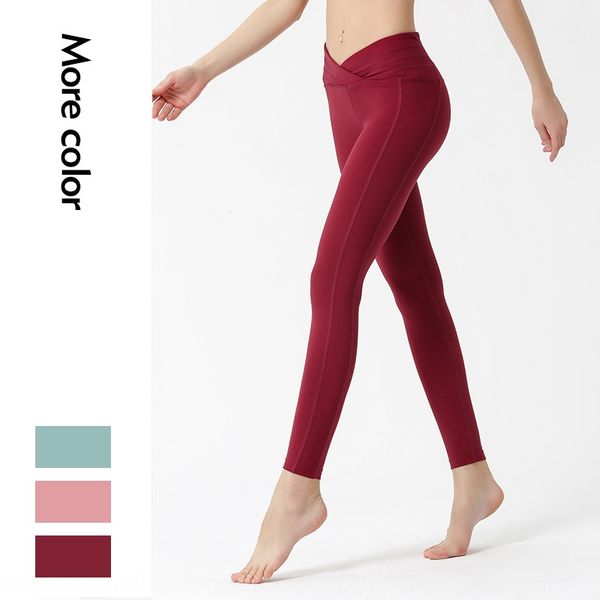 

xrrtm front waist cross exposed navel naked feeling comfortable fit yoga pantsbody sports yoga pants women's high elastic nylon fitness, White;red