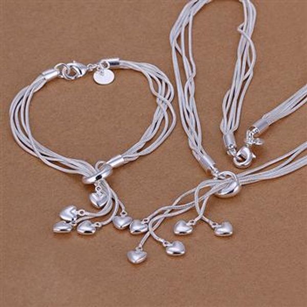 

925 silver, tai chi hanging five hearts two sets of fashion heart shaped silver jewelry foreign trade suit s009
