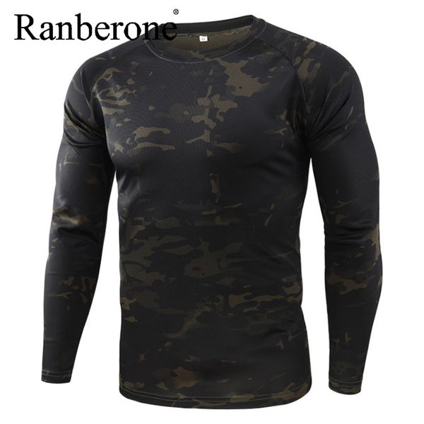 

running jerseys ranbeone tactical camouflage t shirt male breathable quick dry combat full sleeve outdoor sport t-shirt for men, Black;blue