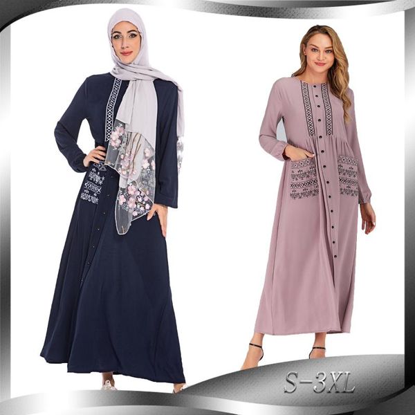 

ethnic clothing fancy fashion long middle east large size dress blue&pink embroidered maxi abaya dubai style for muslim women, Red