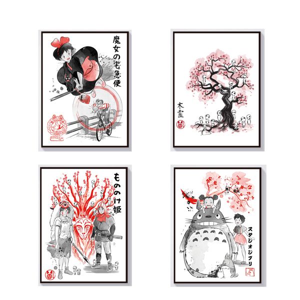 

anime poster canvas painting wall art my neighbour totoro growing trees kiki delivery service princess mononoke wolf no frame