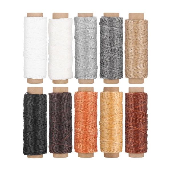 

yarn healifty 10pcs 150d 50m handmade flat waxed cord wax thread sewing craft tool hand stitching for diy (116), Black;white